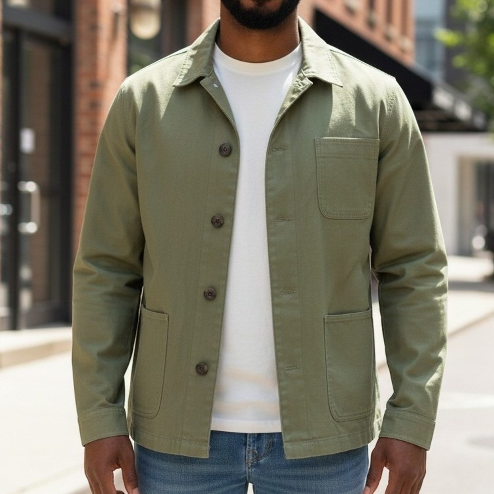 Houston White Mens XXL Olive Green Cotton  Chore Shacket Button Down Jacket - Picture 2 of 10